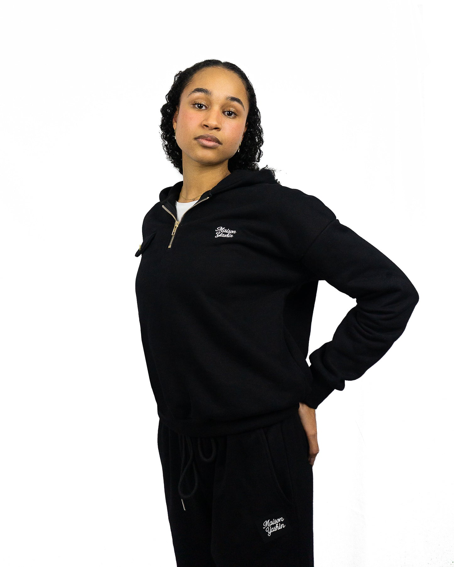 Pull à Capuche Quarter Zip Noir