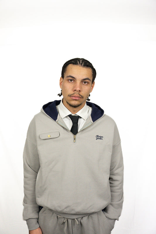 Pull à Capuche Quarter Zip Gris
