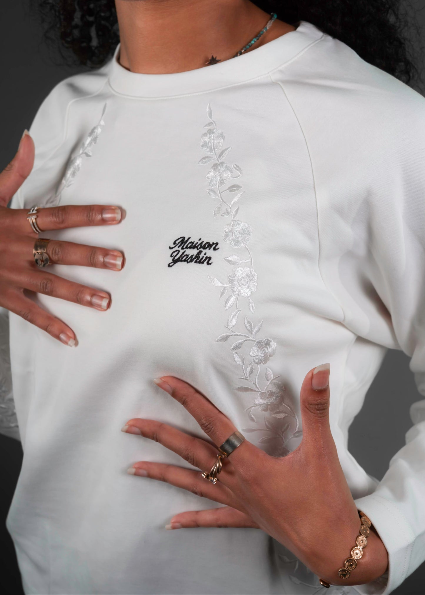 Long-sleeve Fleurs blanc