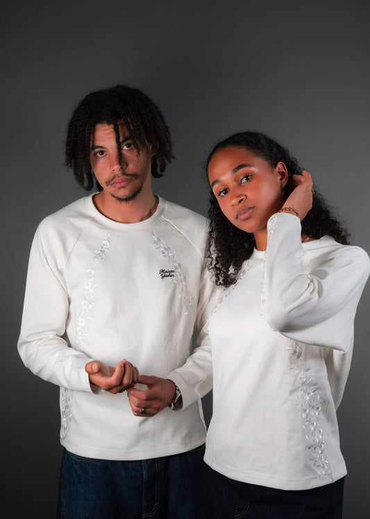 Long-sleeve Fleurs blanc