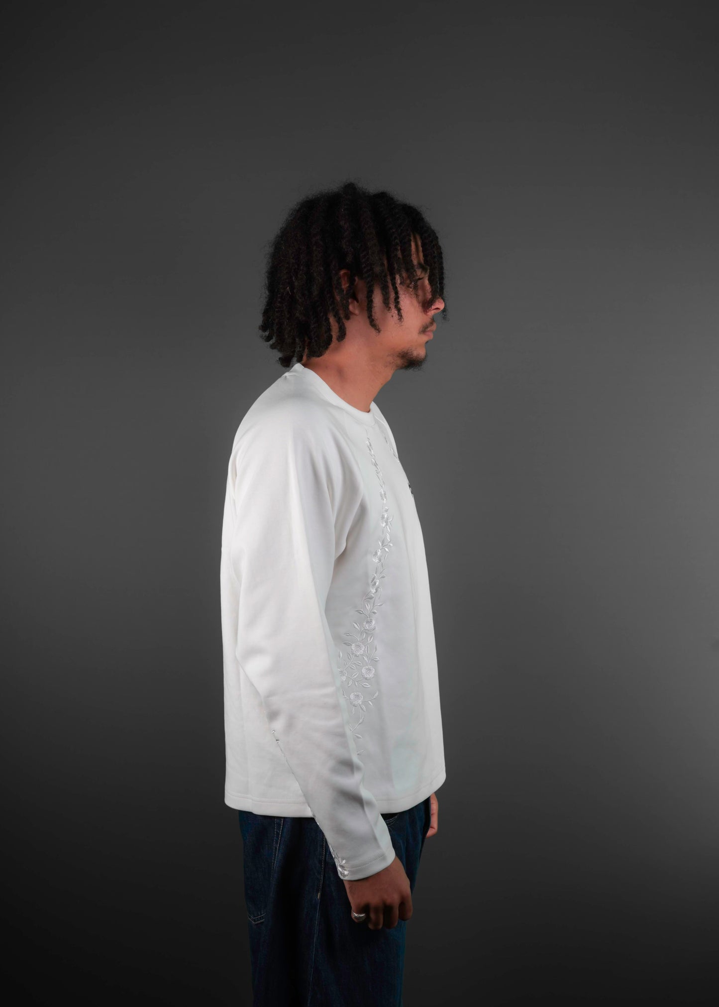 Long-sleeve Fleurs blanc