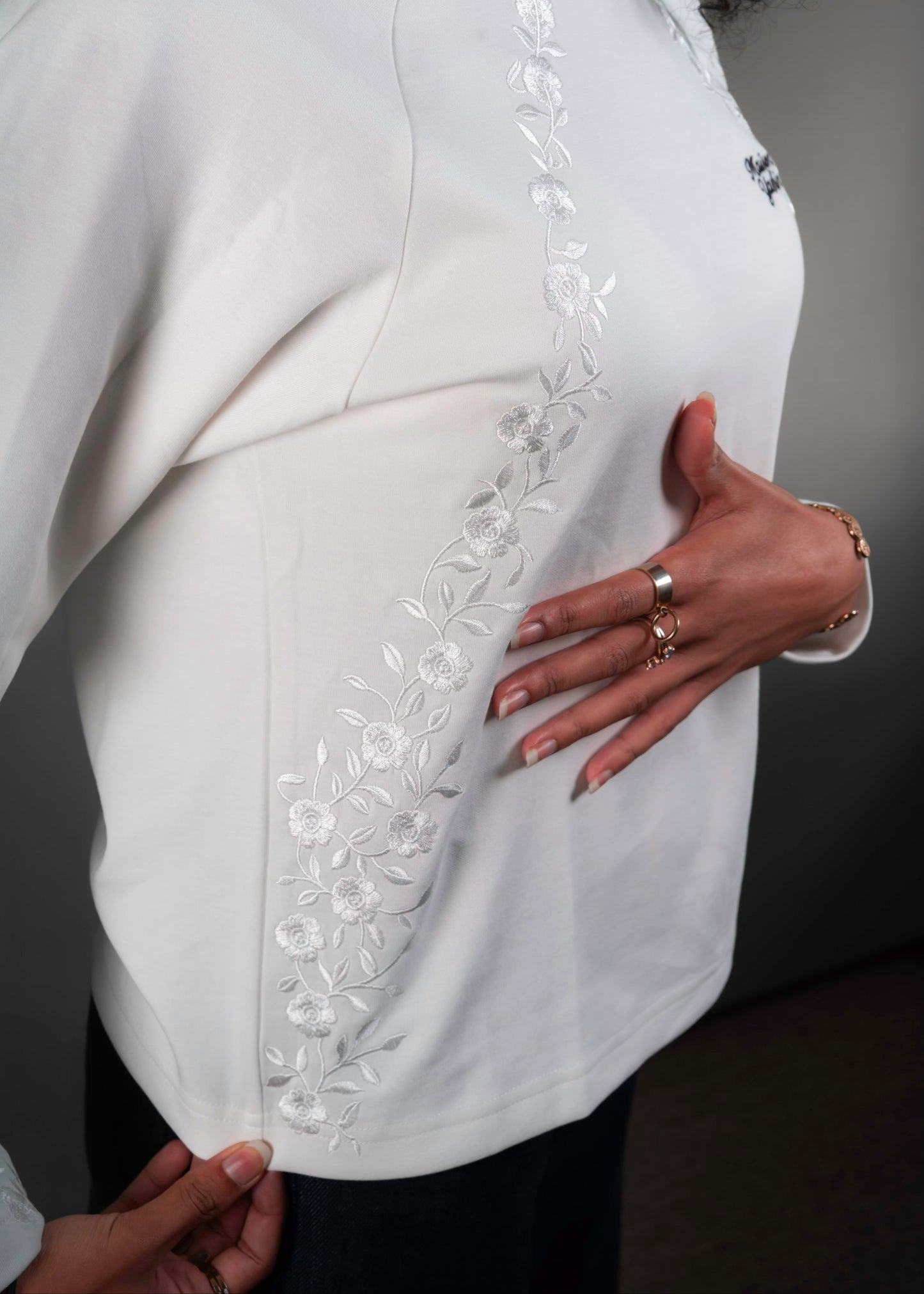 Long-sleeve Fleurs blanc