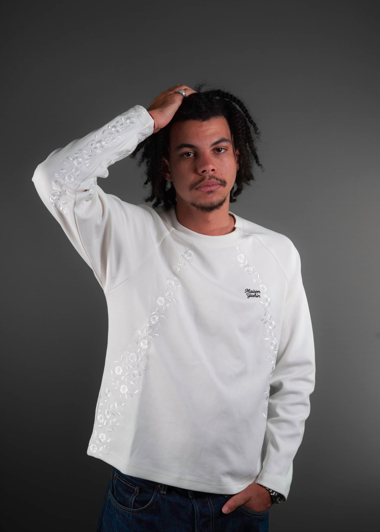 Long-sleeve Fleurs blanc