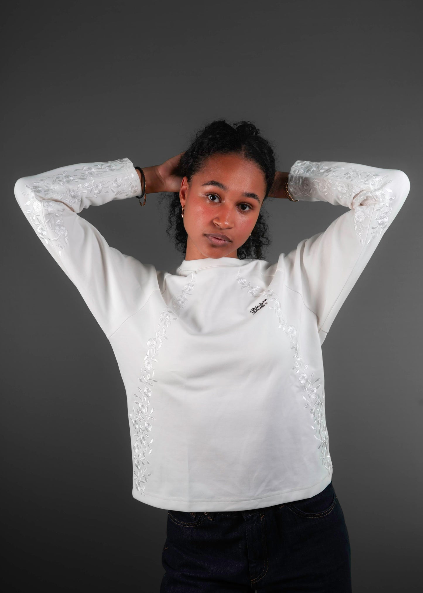 Long-sleeve Fleurs blanc