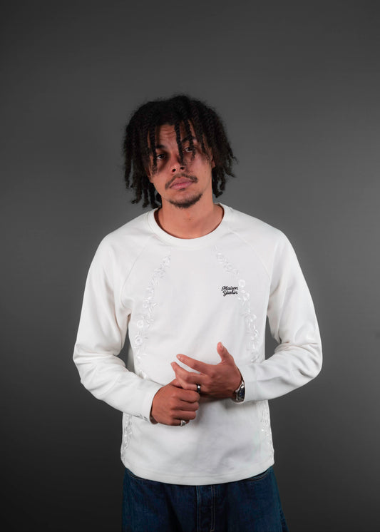 Long-sleeve Fleurs blanc