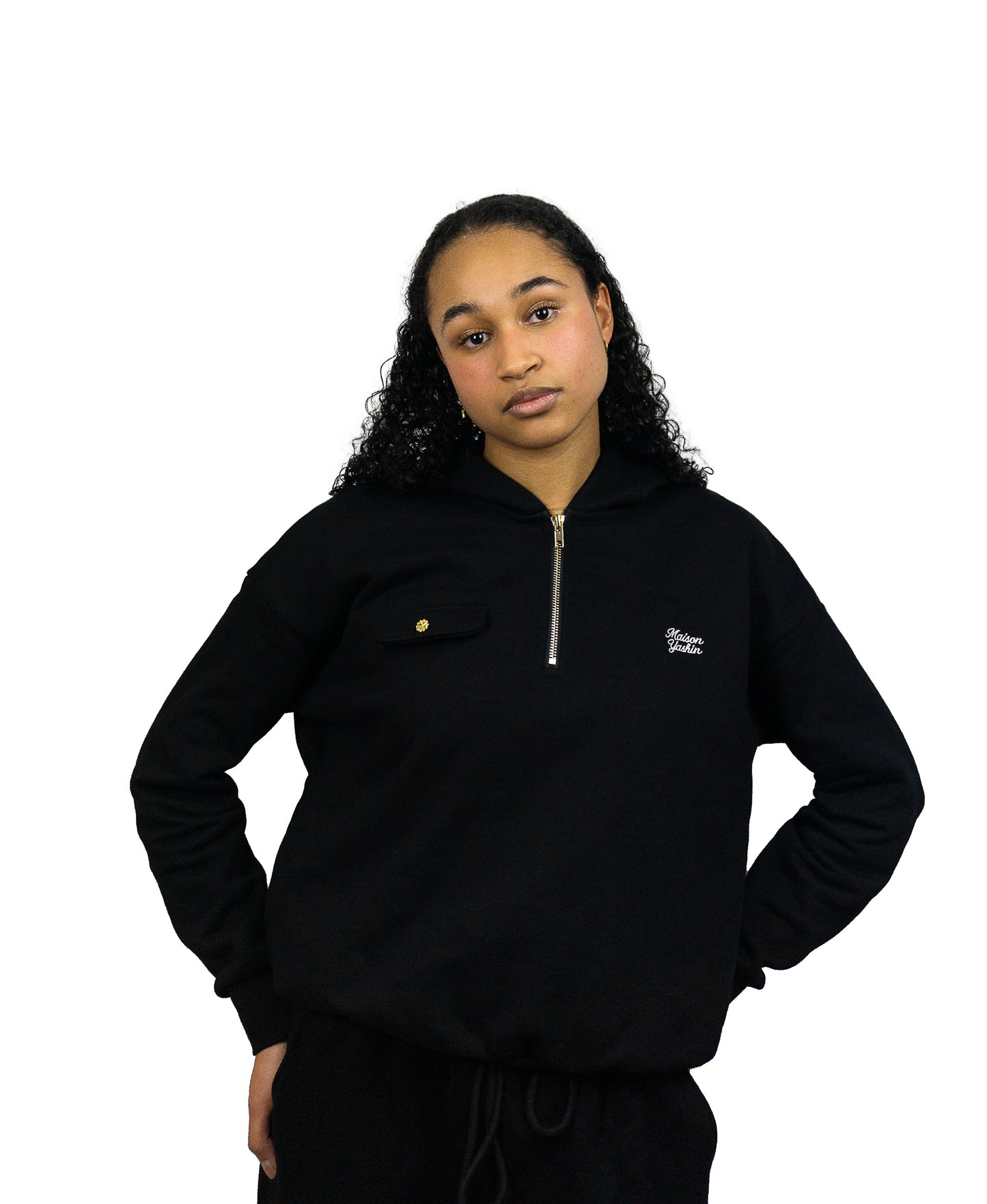 Pull à Capuche Quarter Zip Noir