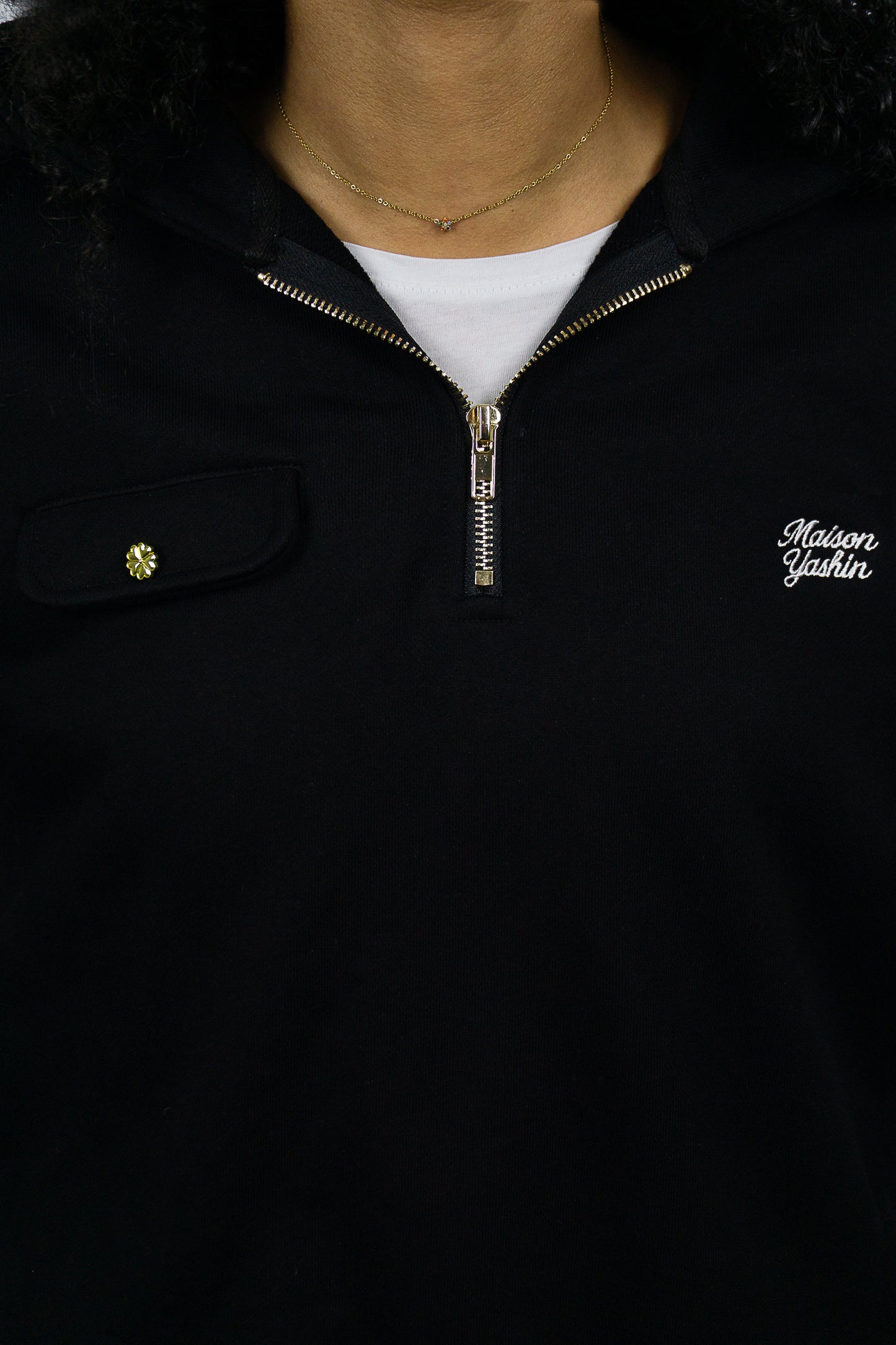 Pull à Capuche Quarter Zip Noir