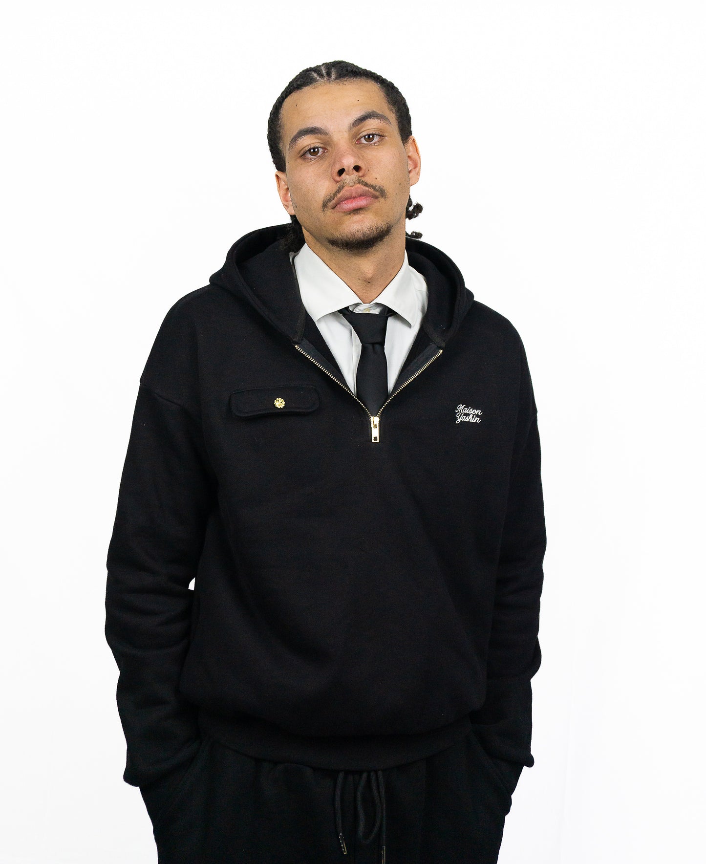 Pull à Capuche Quarter Zip Noir