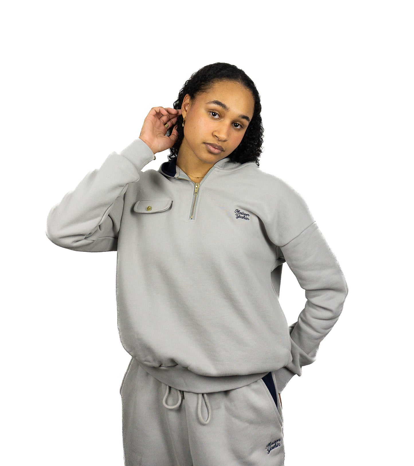 Pull à Capuche Quarter Zip Gris