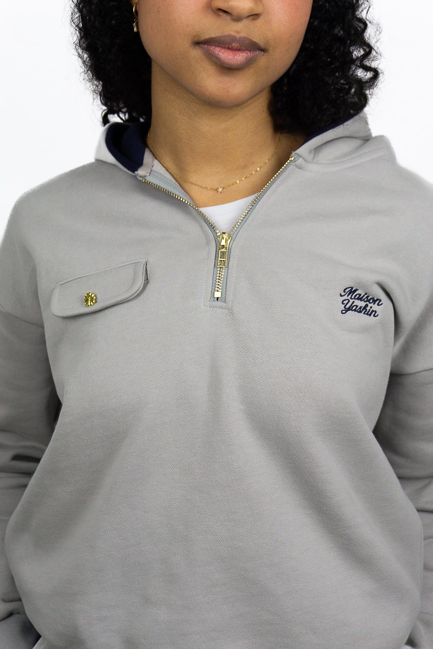 Pull à Capuche Quarter Zip Gris