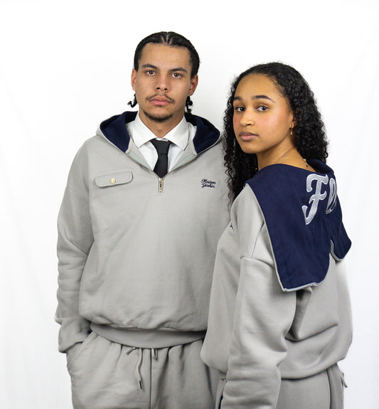 Pull à Capuche Quarter Zip Gris