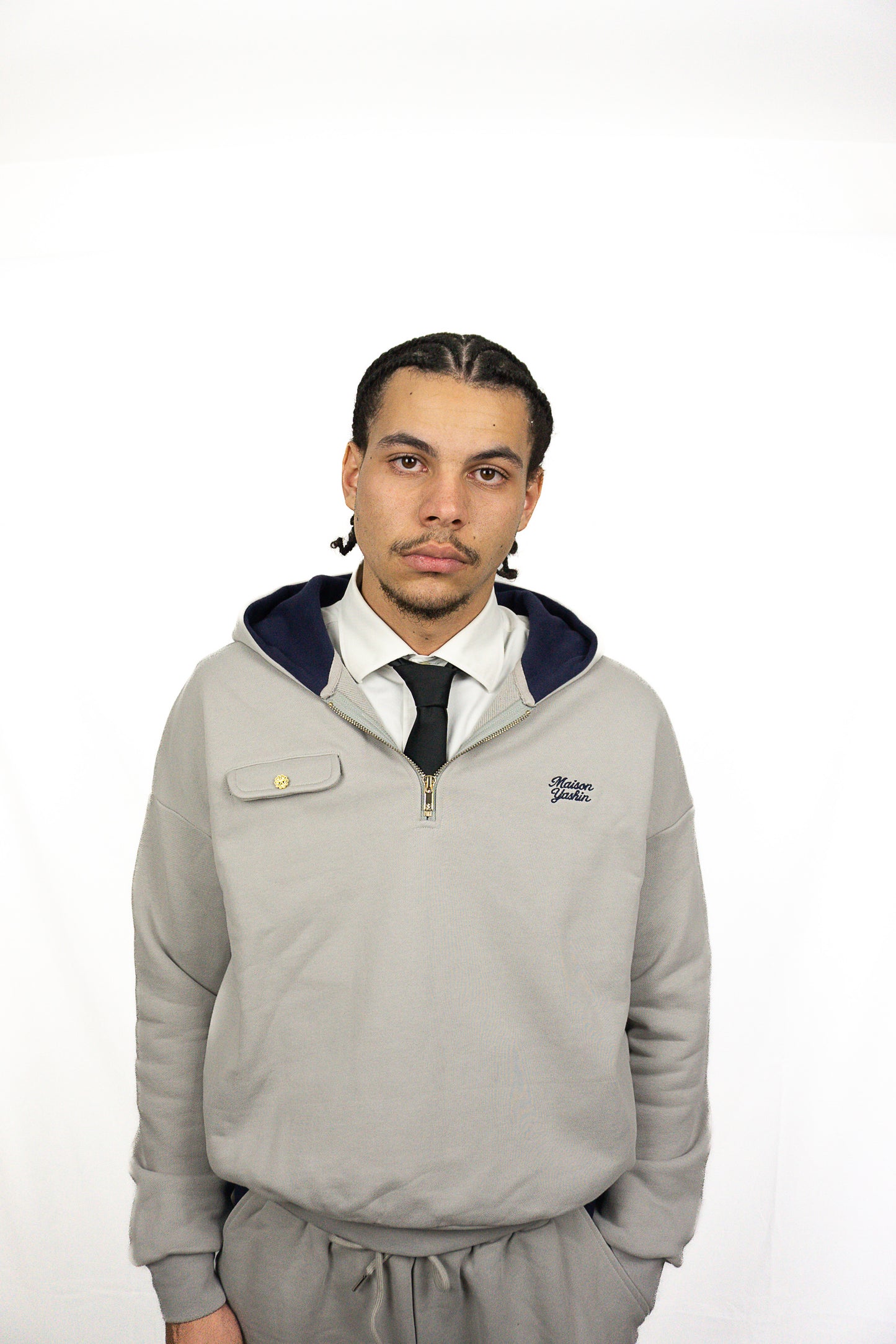 Pull à Capuche Quarter Zip Gris