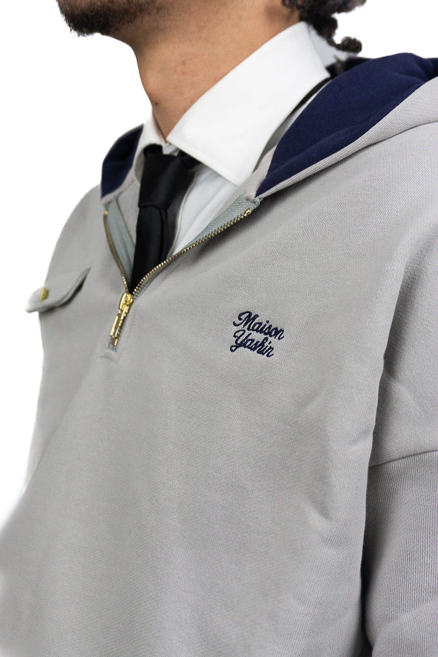 Pull à Capuche Quarter Zip Gris