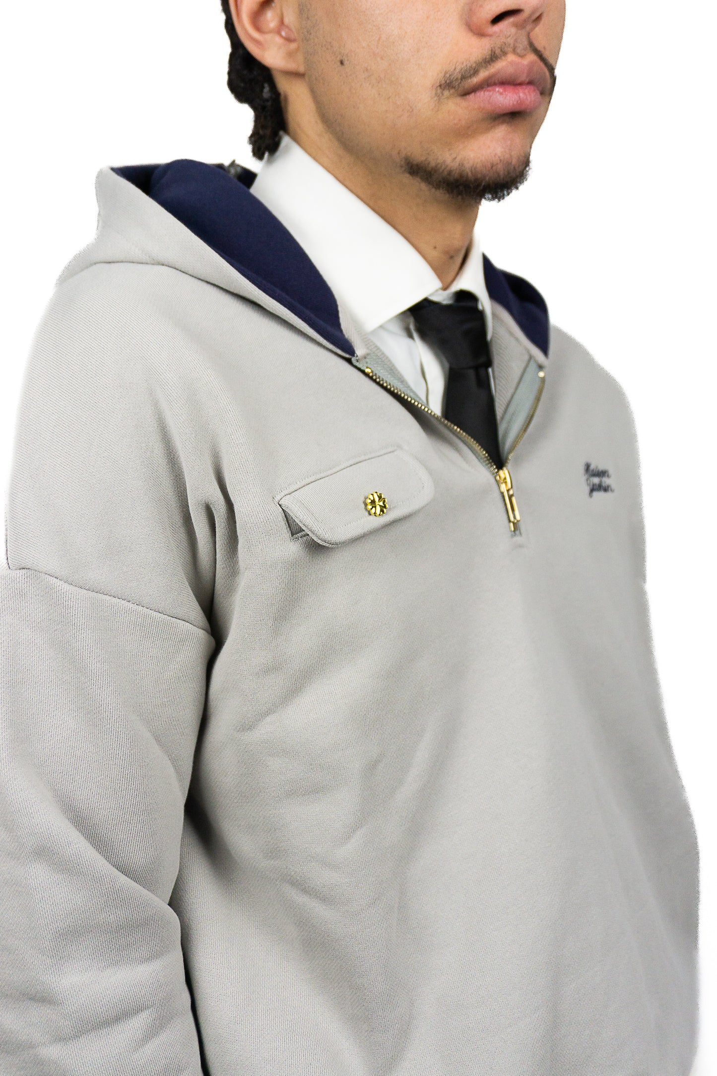 Pull à Capuche Quarter Zip Gris