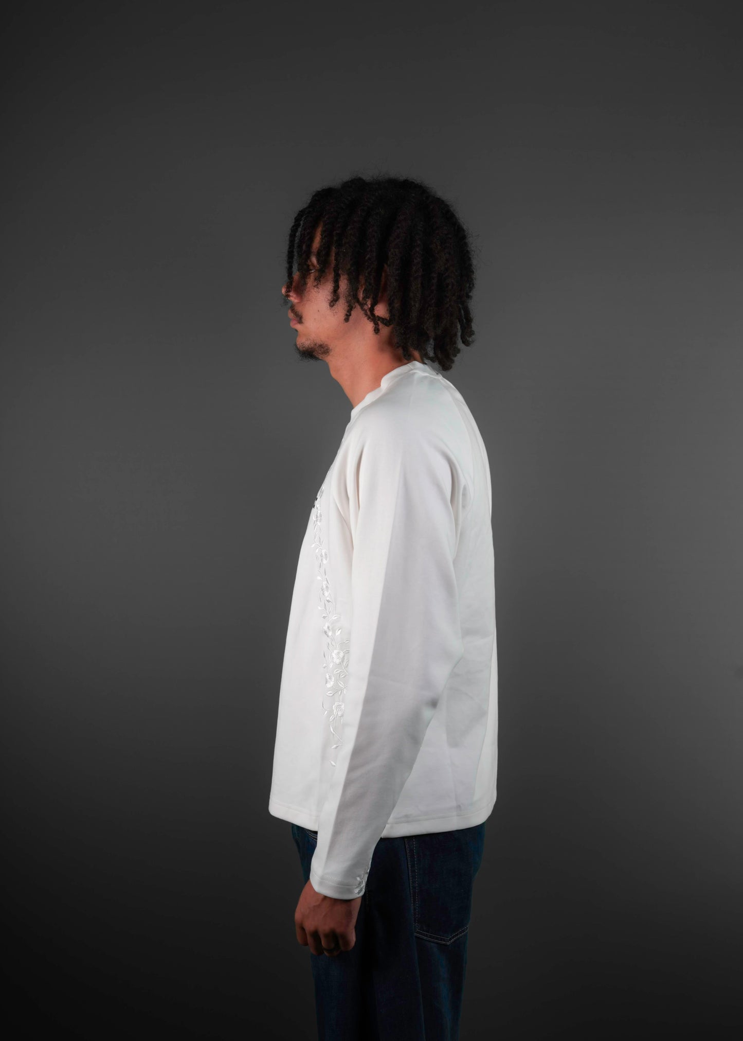 Long-sleeve Fleurs blanc