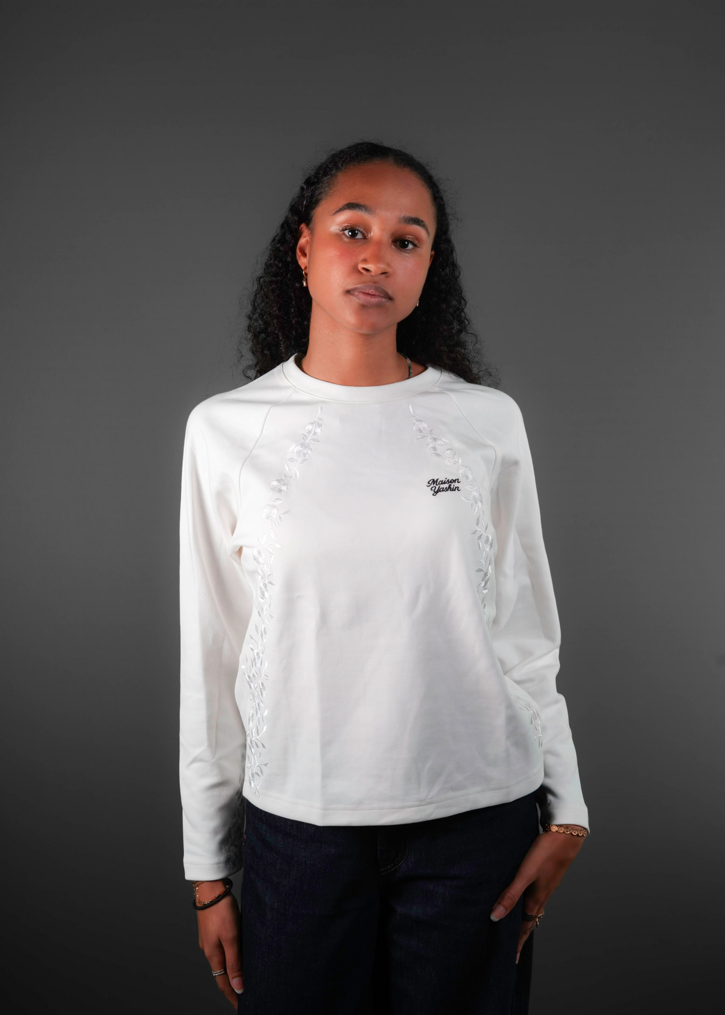 Long-sleeve Fleurs blanc